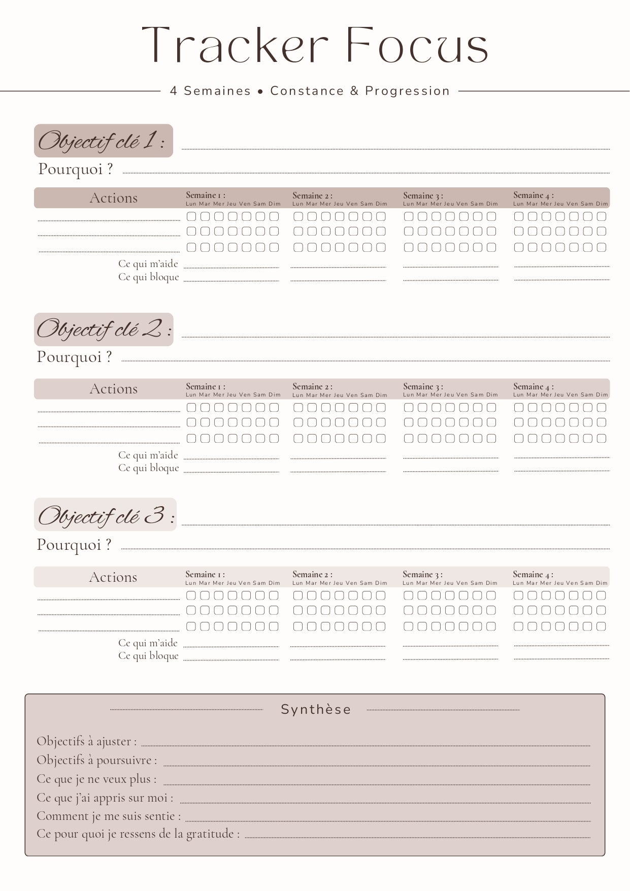 Tracker Focus — Cycle de 4 semaines
